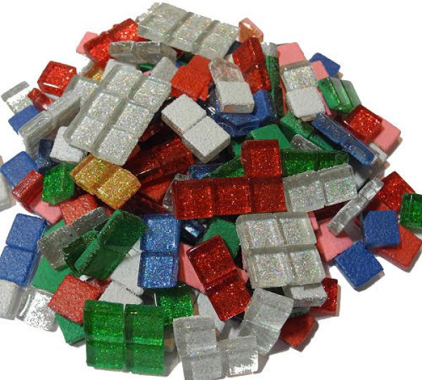 Aktion-Soft-Glas 10x10mm Glitzer - Bunt-Mix - 200g